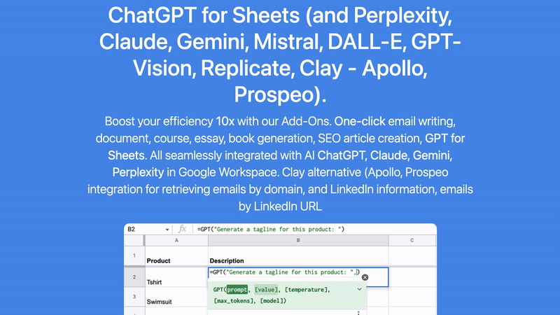 Chatgpt, Api Integrations, Programmatic Seo, Data Enrichment in Sheets Pricing